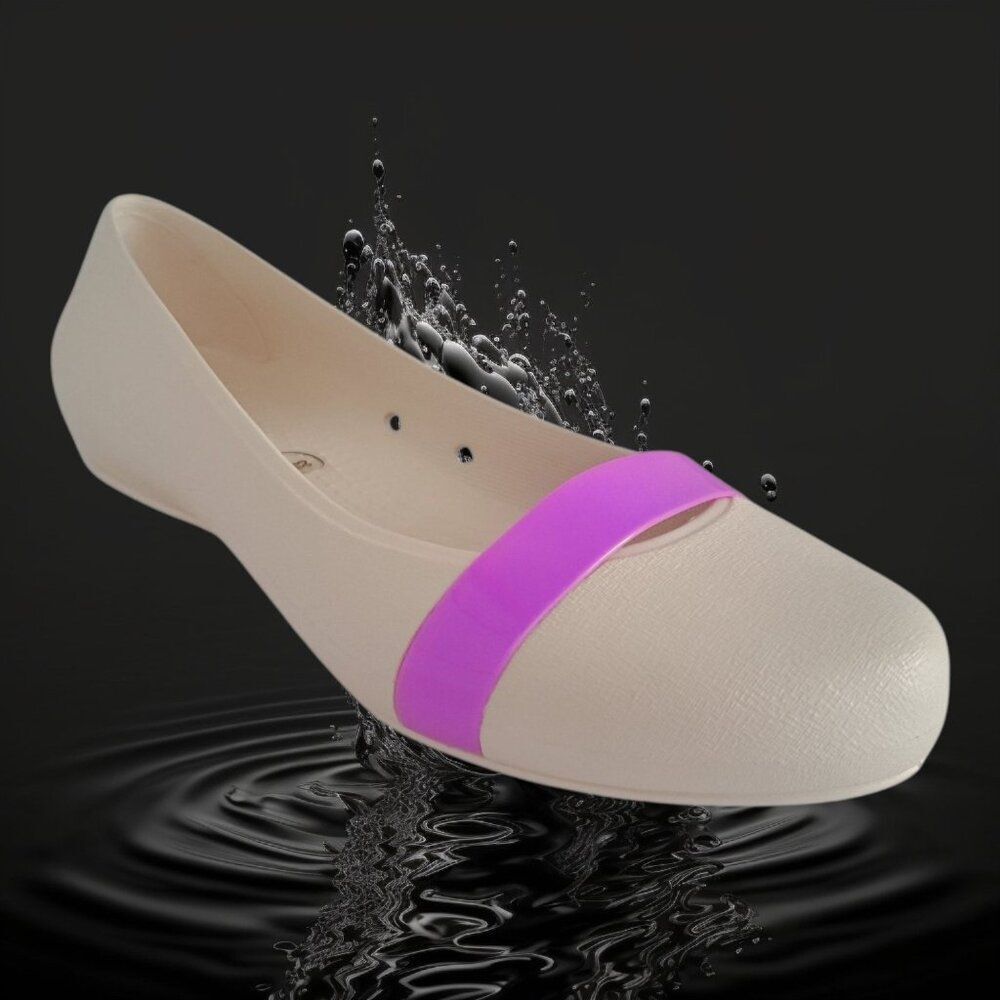 Crocs Brynn Flats Women's 10 Cap Toe Ballet Casual Off White Slip Violet Strip